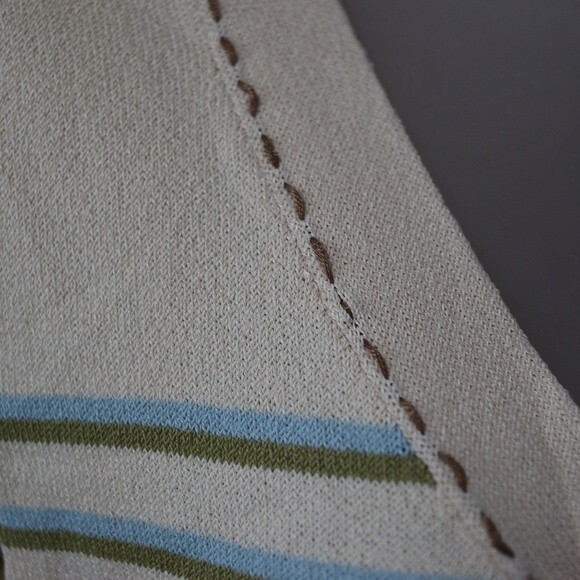 Nanette Lepore Cream Green Blue Stripe Sleeveless Bow Top Large Soft Chic Style - Picture 8 of 16